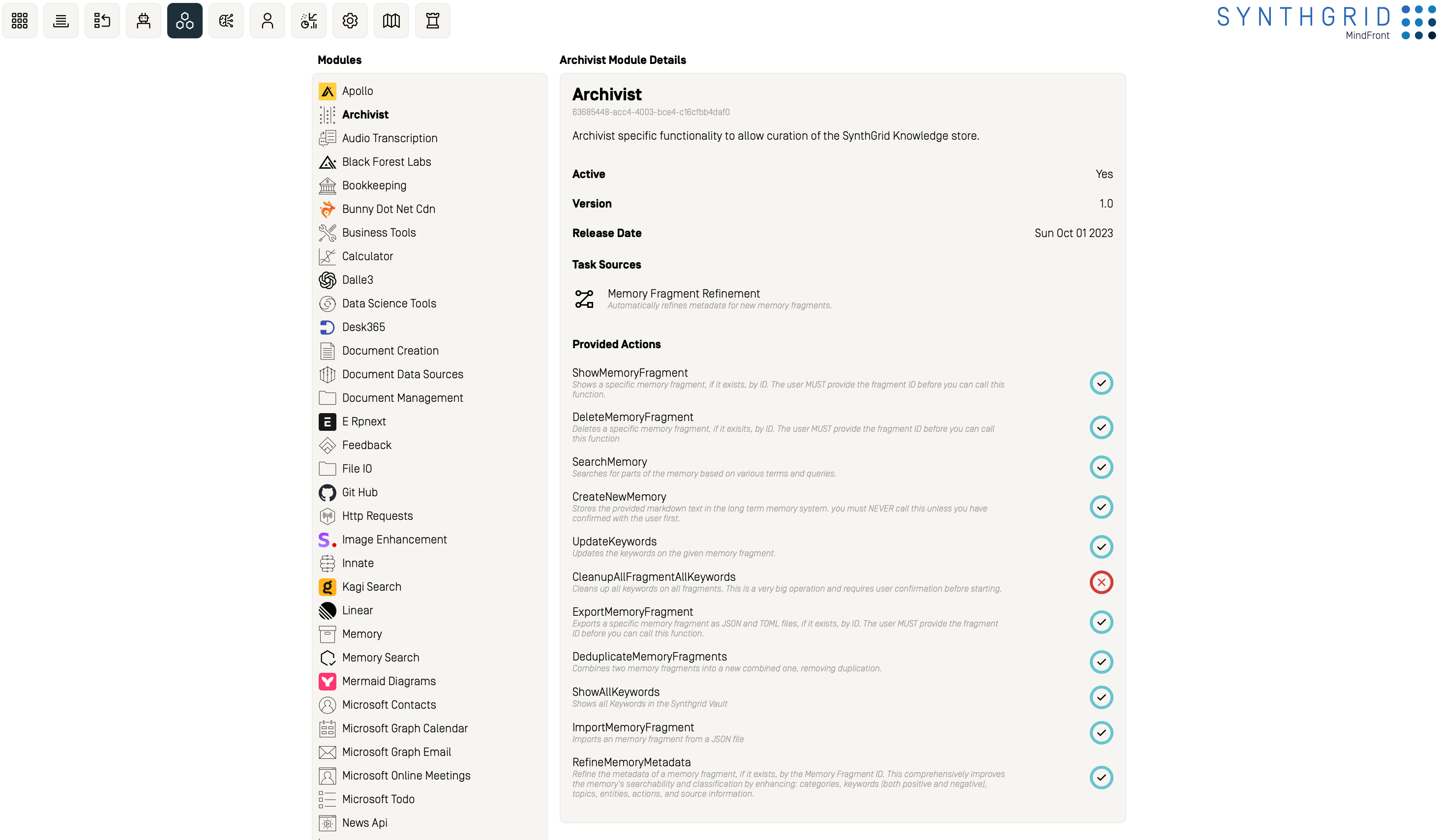 Viewing the detailed module info page