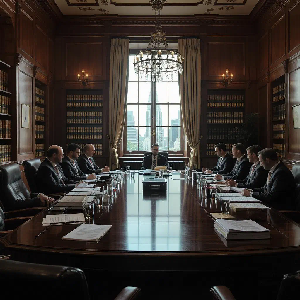 CEO confidently addressing the board, with a clear data visualization behind them.